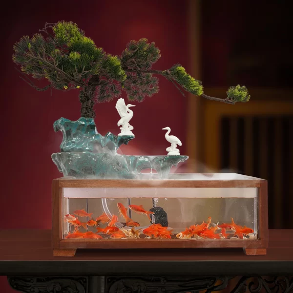 Fish Tank Flowing Ornament, Led Light Tabletop Fountain, Indoor Fountain with Fish Tank