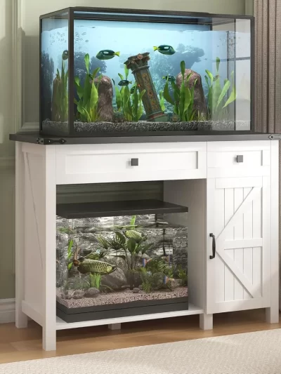 40 Gallon Aquarium Stand With Charging Station, Farmhouse Fish Tank Stand, Reptile Tank Stand Terrarium Stand with Drawer