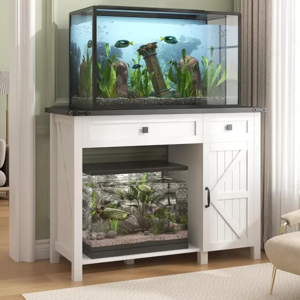 40 Gallon Aquarium Stand With Charging Station, Farmhouse Fish Tank Stand, Reptile Tank Stand Terrarium Stand with Drawer