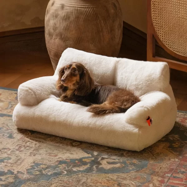 Mewoofun Cat Bed Fluffy and Soft Cat Sofa 66x48cm Cute Cat Bed with Non-slip Bottom White for Large Cats and Kittens - Image 5