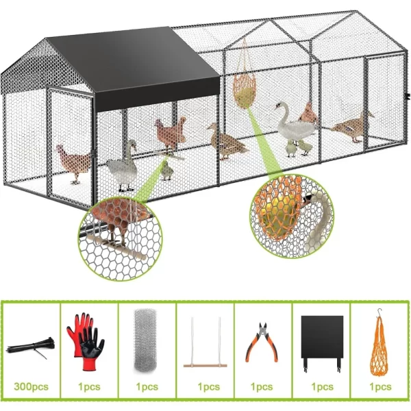 Large Metal Chicken Coop Chicken run for 10-12 chickens 120"L×40"W×40"H Portable Chicken Run with Cover - Image 6