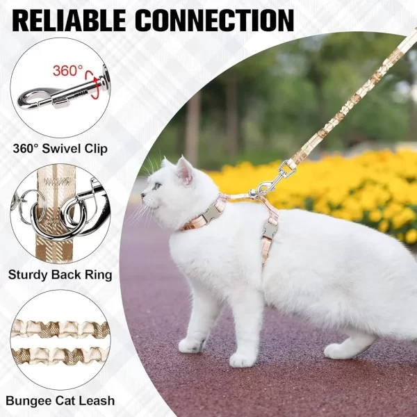 Adjustable Cat Harness Leash Set Escape Proof Soft Vest Kitten Walking Control Comfortable Durable Plaid Design Easy Use - Image 3