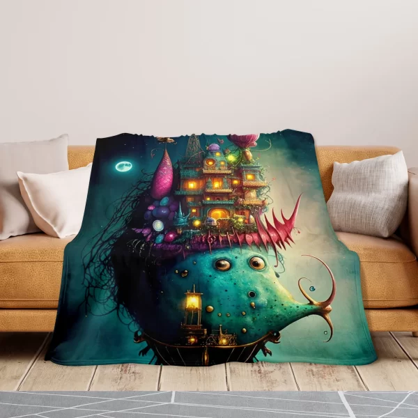 Blue Fish Tank Blanket With Illuminated Design For A Modern And Decorative Home Enhancement Touch - Image 3