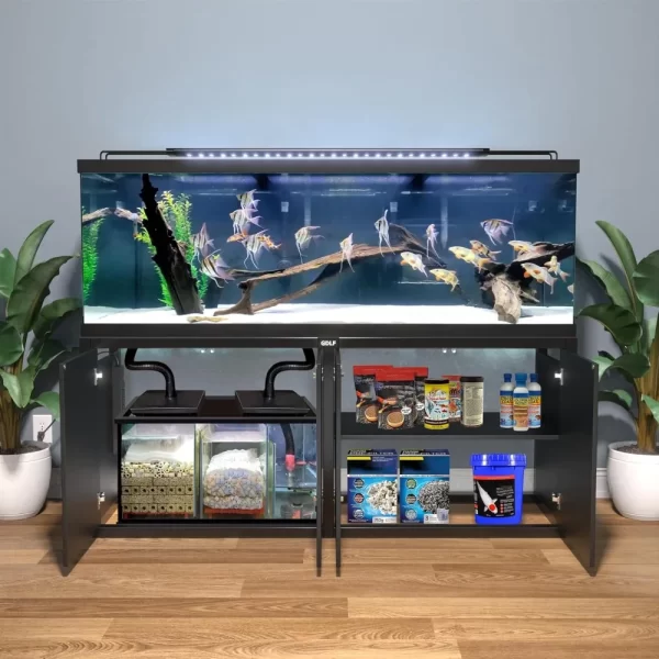 125-150 Gallon Fish Tank Stand, Heavy Duty Metal Aquarium Stand with Power Outlet and Cabinet - Image 2