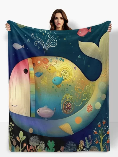 Fish Tank Blanket With Seaweed And Bubble Patterns For A Stylish And Decorative Home Ambiance Touch
