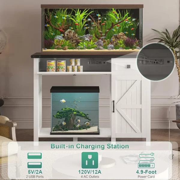 40 Gallon Aquarium Stand With Charging Station, Farmhouse Fish Tank Stand, Reptile Tank Stand Terrarium Stand with Drawer - Image 3
