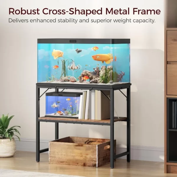 30 Gallon Fish Tank Stand, Aquarium Stand with 2-Tier Storage Shelves, Heavy Duty Breeder Turtle Terrarium Stand - Image 2