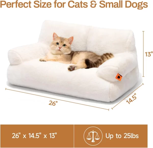 Mewoofun Cat Bed Fluffy and Soft Cat Sofa 66x48cm Cute Cat Bed with Non-slip Bottom White for Large Cats and Kittens - Image 2