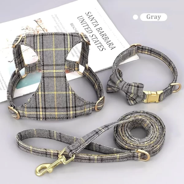 Cute Adjustable Dog/Cat Harness Collar Leash Set, Soft Plaid Design - Image 3