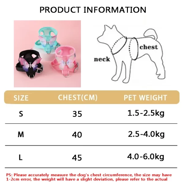 Cute Butterfly, Breathable Dog Harness Set for Small Dogs Cat Puppy Chest Vest Leash - Image 6
